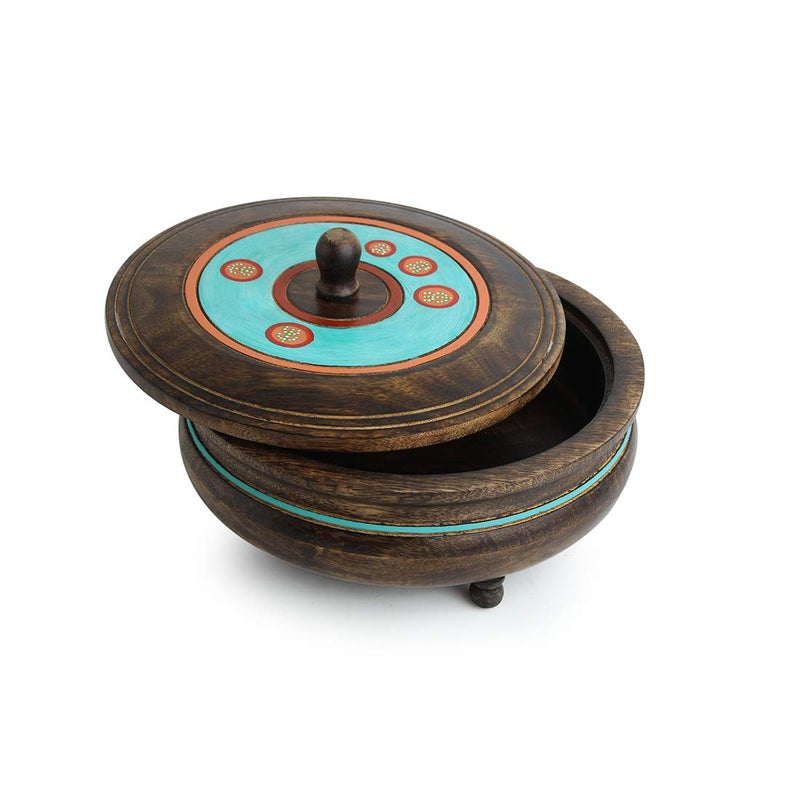 ExclusiveLane Handpainted Mango Wooden Chapati Box Indian For Storing Roti Box Container Casserole For Roti With Lid Tortilla Warmer Holder - Image 2